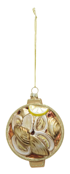 Hand-Painted Glass Mussels/Steamer Clams Ornament w/ Glitter - Yellow