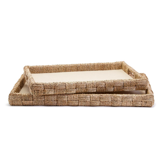 Hand-Crafted Sea Grass and Rattan Oversized Decorative Square Tray - Small