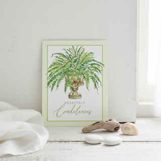 Greeting Card   Handpainted Heartfelt Condolences Potted Fern
