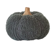 Cotton Blend Bouclé/Velvet Pumpkin w/ Wood Stem - Grey