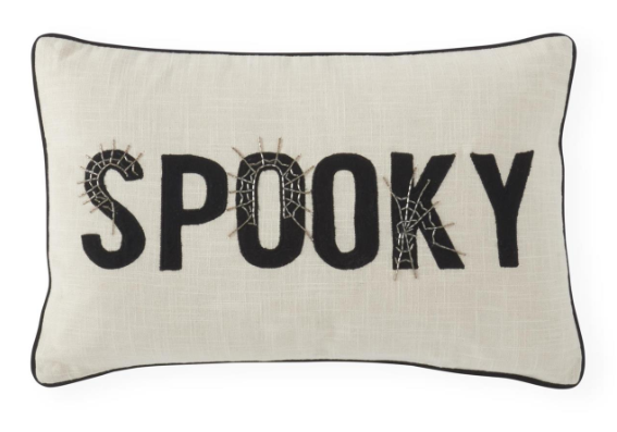 20 Inch Cream SPOOKY Embroidered Lumbar Pillow