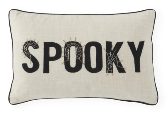 20 Inch Cream SPOOKY Embroidered Lumbar Pillow