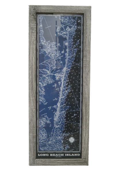 LBI Nautical Chart Arch Blue  w/ Grey Distressed Frame 12x36