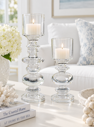 Set of 2   Glass Spindle Candleholders
