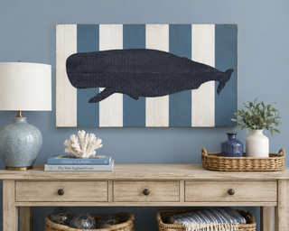 Sperm Whale on Stripes Hand Painted Distressed Wood
