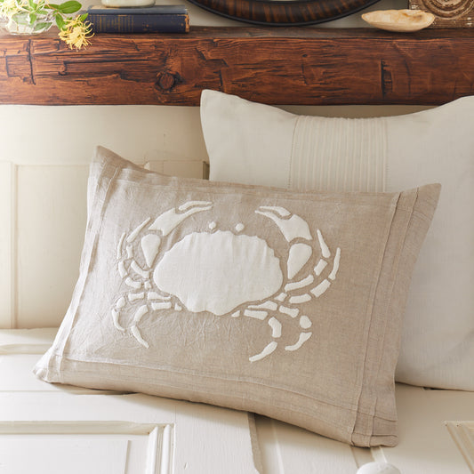 Crab White on Natural Linen Pillow 16x24