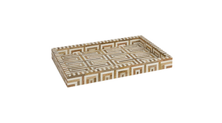 Wooden Rectangle Geometric Tray, 19''W, Natural and White
