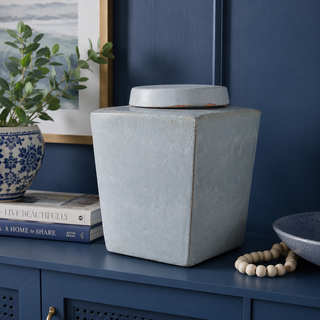 Leif Stoneware Tea Box, Large, Light Gray
