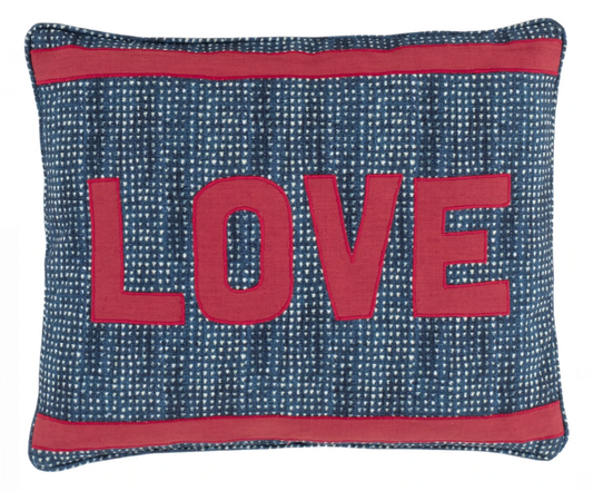 Love Resist Applique Indigo Decorative Pillow