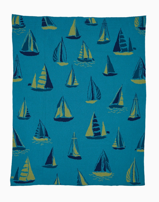 Coastal Sailboats Throw Blanket Vapor/Teal/Marine/Apple