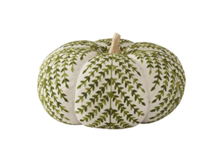 10 Inch Cream & Green Foliage Knit Pumpkin w/Wood Stem
