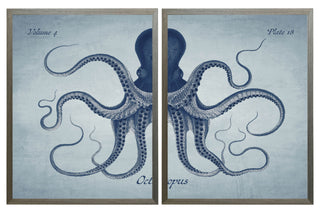 Navy Diptych Octopus on a Light Blue Background
