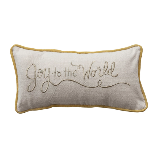 Lumbar Pillow with Embroidery, Piping & Velvet Back "Joy to the World"