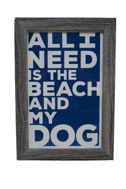 Beach and Dog 11x17 Distressed Gray Frame
