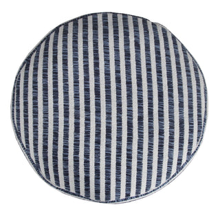 Blue and White Woven Stripe Pouf Ottoman
