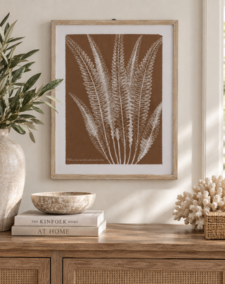 27.75 Inch Natural Wood Framed Brown & White Fern Print III
