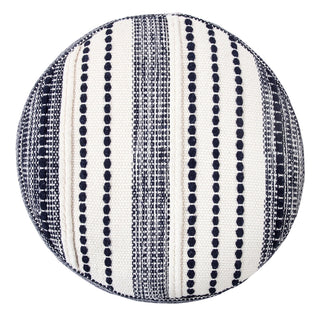 Navy and Ivory Seaside Striped Textured Pouf Ottoman Blue/White
