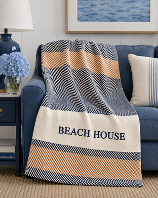 *CUSTOM* Oak Bluffs Dune Throw   50" x 72"   USA Classic   Navy Thread   Bottom Center
