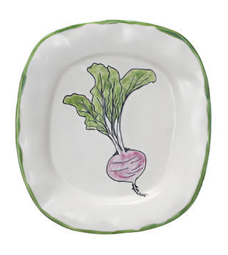Hand Painted Stoneware Plate w/ Vegetable/Herb & Green Rim III
