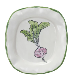 Hand-Painted Stoneware Plate w/ Vegetable/Herb & Green Rim III