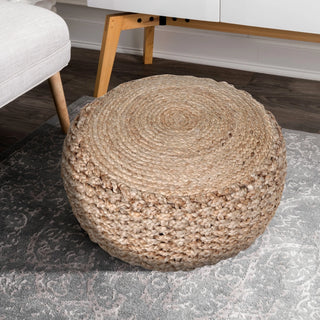 Natural Braided Jute Pouf Tan
