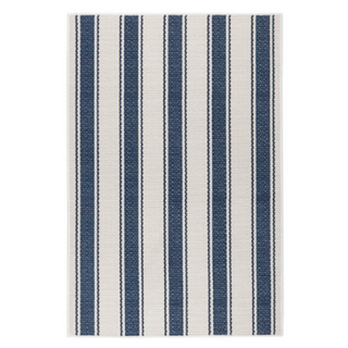 Blue Awning Stripe Machine Washable Rug
