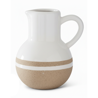 4.5 Inch White with Tan Stripes Ceramic Jug V

