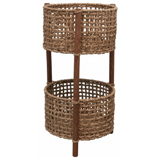 Hand Woven Bankuan and Rattan Braided 2 Tier Basket
