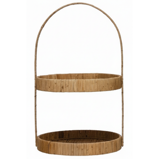 Decorative Hand Woven Rattan 2 Tier Tray with Handle
