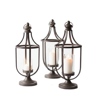 Set of Three Metal Lanterns with Glass Insert
