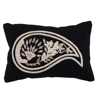 14" x 9" Woven Cotton Slub Lumbar Pillow with Embroidered Paisley
