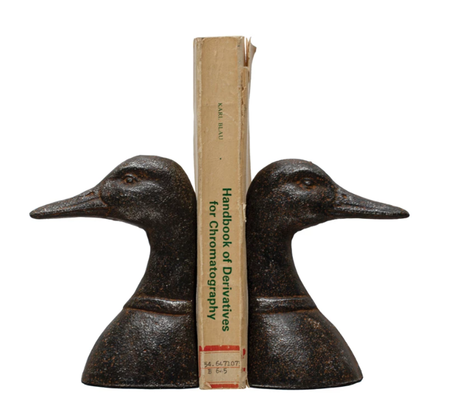 Cast Iron Duck Head Bookends, Distressed Black