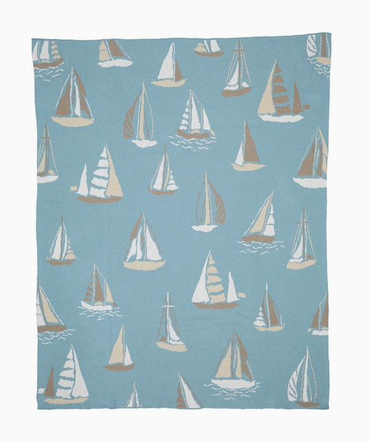 Coastal Sailboats Throw Blanket Rain/Hemp/Milk/Flax