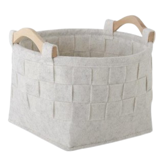 Round Woven Cream Felt Nesting Baskets w/Wood Handles - Large