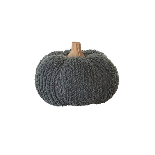 Cotton Blend Bouclé/Velvet Pumpkin w/ Wood Stem - Grey
