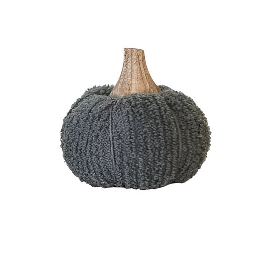 Cotton Blend Bouclé/Velvet Pumpkin w/ Wood Stem - Small - Grey