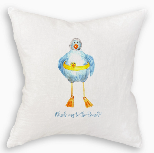 Which Way to the Beach Duck White Square Pillow