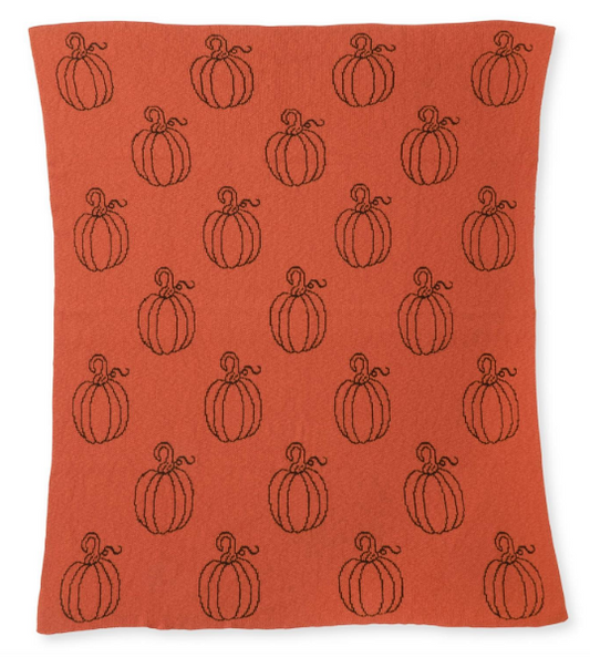 60 Inch Orange & Black Cotton Knit Pumpkin Throw Blanket