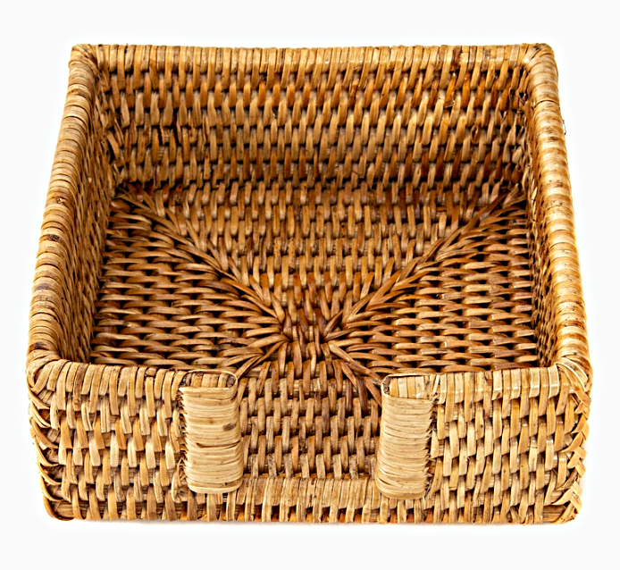 Artifacts Rattan Cocktail Napkin Holder with Cutout Honey Brown