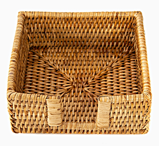Artifacts Rattan Cocktail Napkin Holder with Cutout Honey Brown