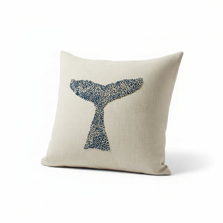 Whale Tail Pillow, Natural Ground w/ Embroidery   Linen   Porch 21"x21"
