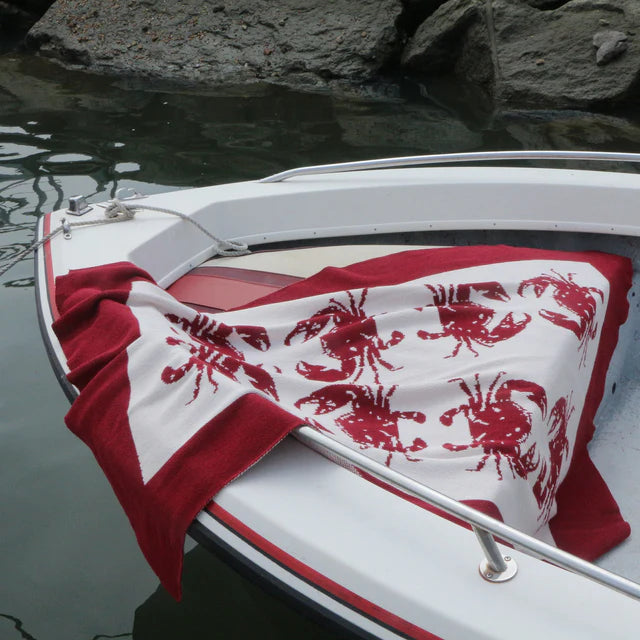 Coastal Crab Throw Blanket - Pom/Milk