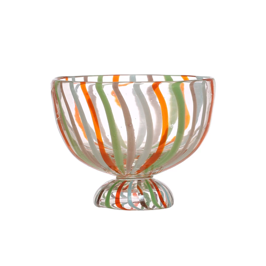 6-3/4" Round x 6"H Hand-Painted Glass Footed Bowl w/ Stripes