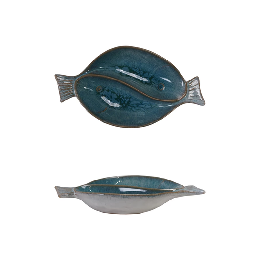 Stoneware Fish Shaped Dish, Reactive Glaze