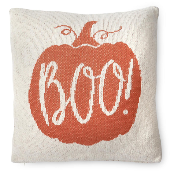 20 Inch Cream & Orange Cotton Knit BOO Pillow