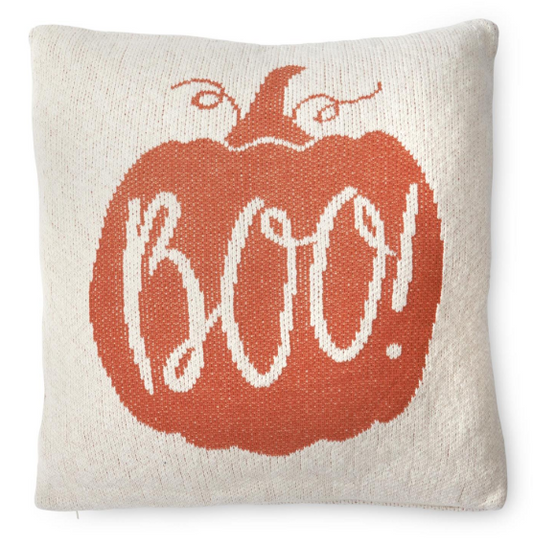 20 Inch Cream & Orange Cotton Knit BOO Pillow
