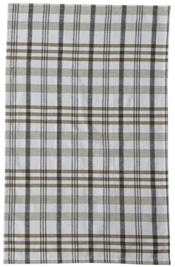 Stonewashed Cotton Tea Towel w/ Grid/Plaid Pattern, White & Green II