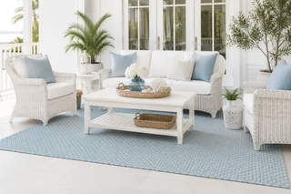 Aqua and Sand Basket Weave Outdoor Rug
