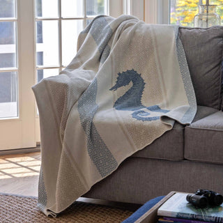 Seahorse Square Throw Blanket   Beige
