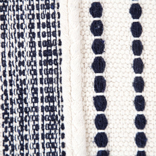 Navy and Ivory Seaside Striped Textured Pouf Ottoman Blue/White
